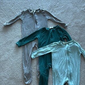 Kyte BABY Kids One Piece Footed Zip PJs - Green, Gray, Light Blue